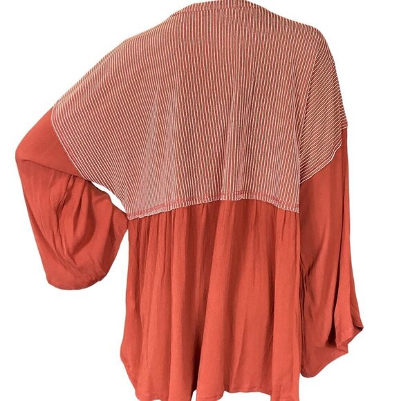 Gigio Long Bell Sleeve BOHO Tassle Tie Tunic Top Sz S Rust #312J - Picture 6 of 9